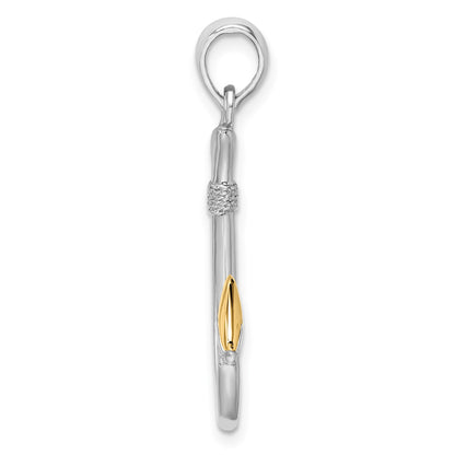 De-Ani Sterling Silver Rhodium-Plated 3D Fish Hook with 14k Accent Pendant