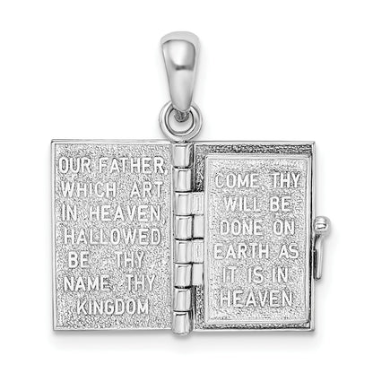 De-Ani Sterling Silver Rhodium-Plated Texture Lords Prayer Bible with 14k Cross Pendant