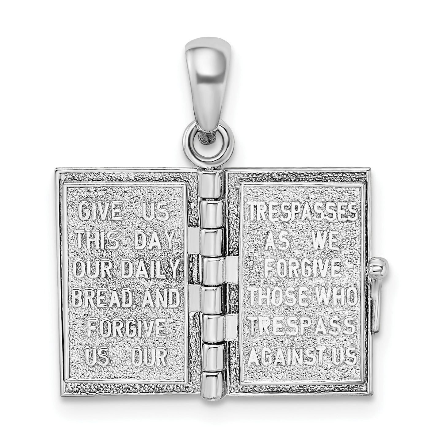 De-Ani Sterling Silver Rhodium-Plated Texture Lords Prayer Bible with 14k Cross Pendant