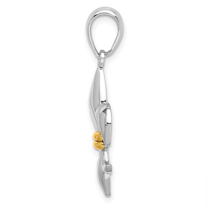 De-Ani Sterling Silver Rhodium-Plated Polished Fleur de Lis with 14k Accent Pendant
