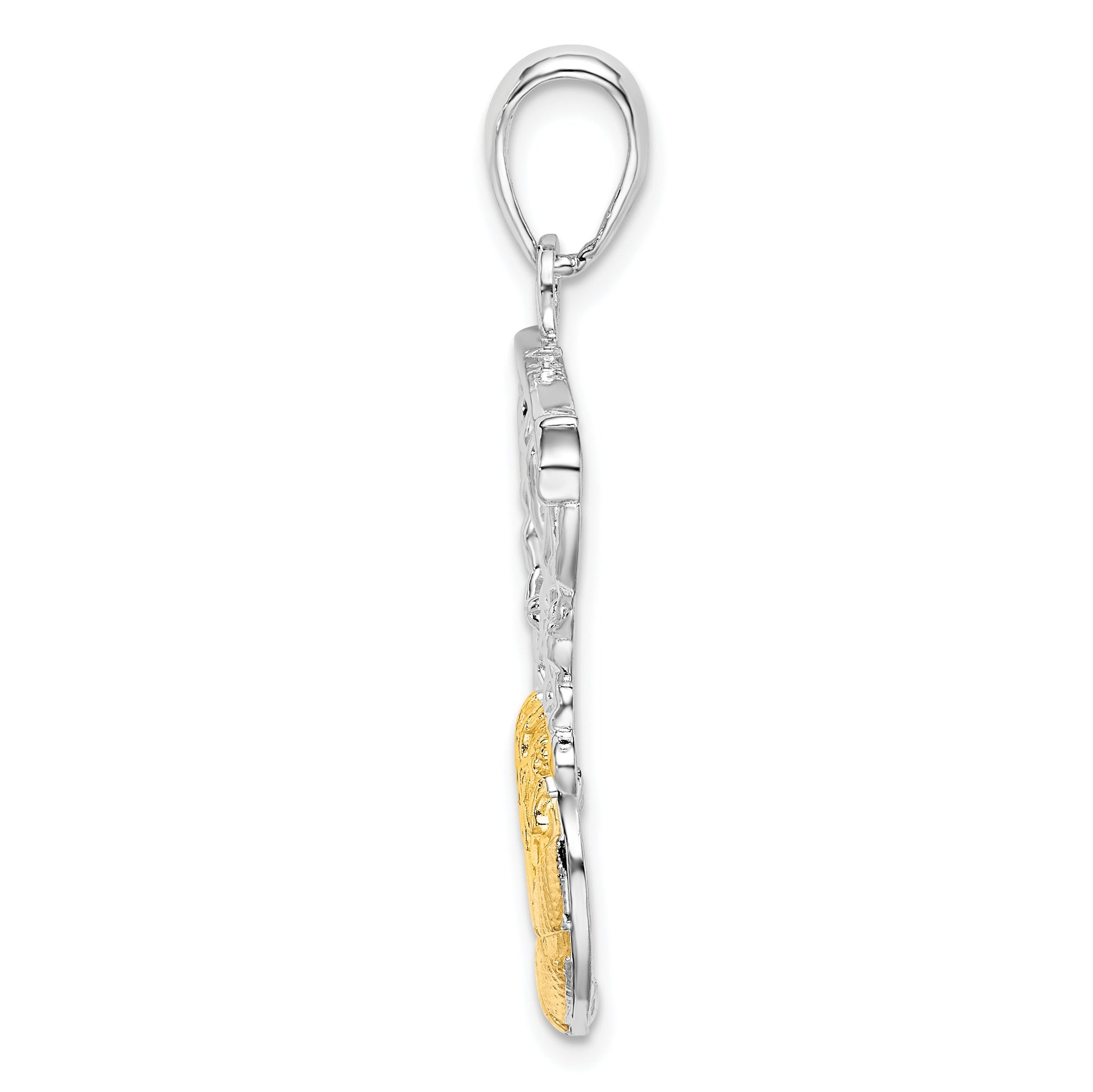 De-Ani Sterling Silver Rhodium-Plated Polished Net with 14k Basketball Pendant