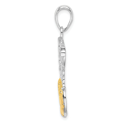 De-Ani Sterling Silver Rhodium-Plated Polished Net with 14k Basketball Pendant
