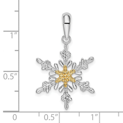 De-Ani Sterling Silver Rhodium-Plated Lacey Snowflake with 14k Center Pendant