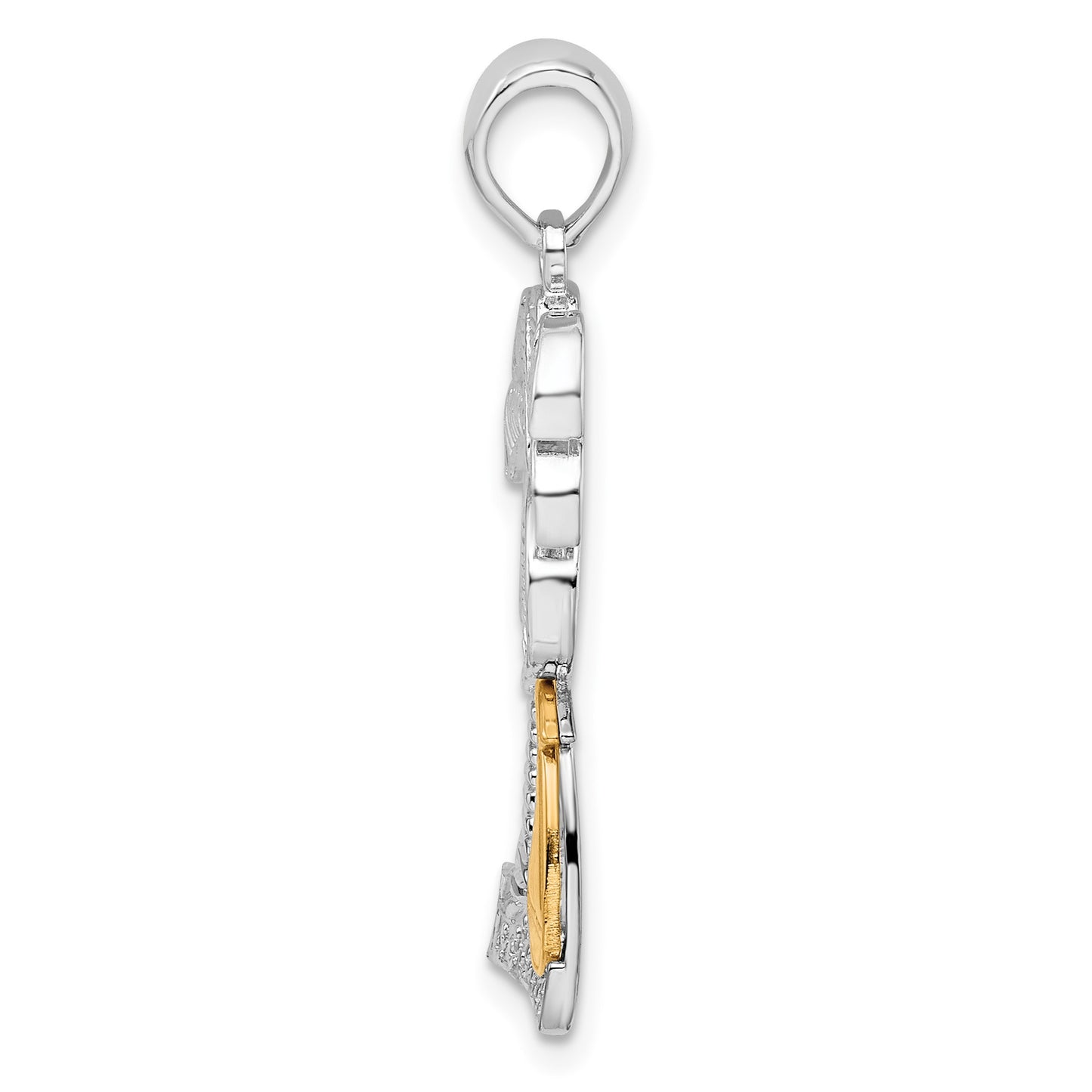 De-Ani Sterling Silver Rhodium-Plated Polished Palm Tree with 14k Sailboat Pendant