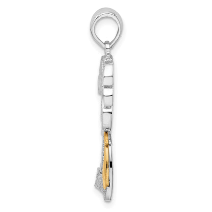 De-Ani Sterling Silver Rhodium-Plated Polished Palm Tree with 14k Sailboat Pendant