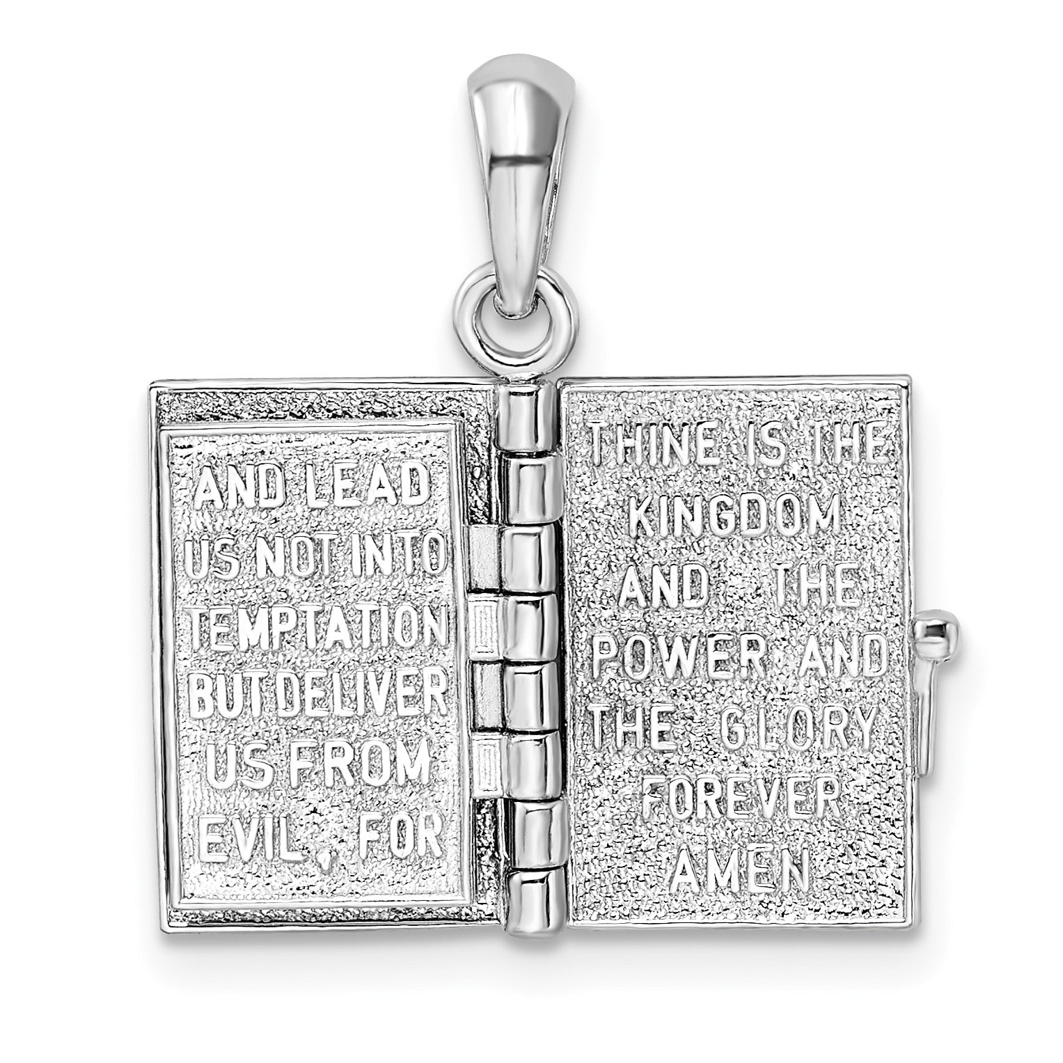 De-Ani Sterling Silver Rhodium-Plated Polished 3D Lords Prayer Holy Bible Pendant