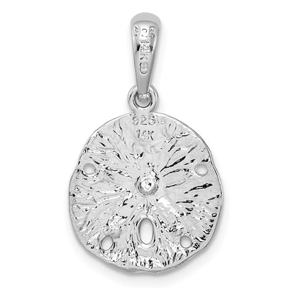 De-Ani Sterling Silver Rhodium-Plated Textured Sand Dollar with 14k Starfish Pendant