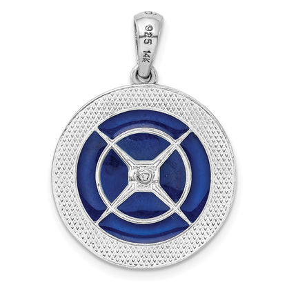 De-Ani Sterling Silver Rhodium-Plated Enameled Compass with 14k Moving Needle Pendant