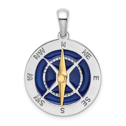 De-Ani Sterling Silver Rhodium-Plated Enameled Compass with 14k Moving Needle Pendant