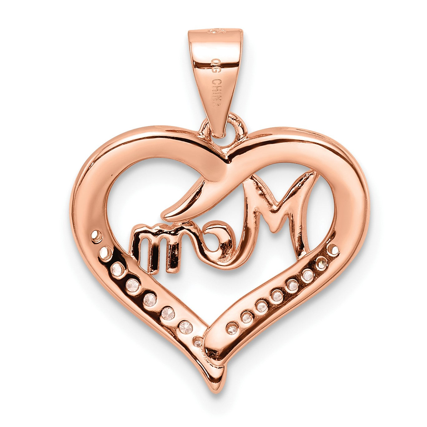 Sterling Silver Rose-plated CZ Mom Heart Pendant
