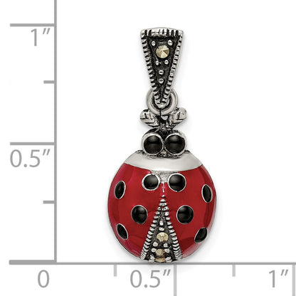 Sterling Silver Antiqued Marcasite Enameled Ladybug Pendant
