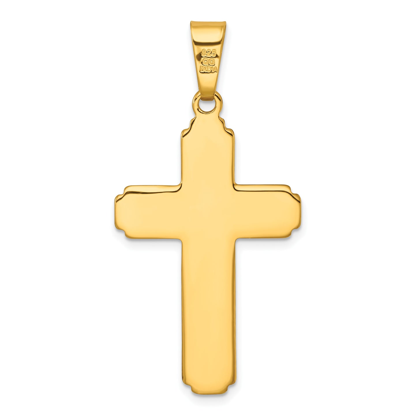 Sterling Silver Gold-tone Polished and Grooved Cross Pendant