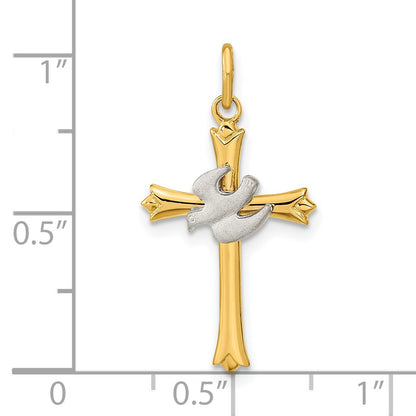 Sterling Silver Gold-plated Polished and Satin Cross and Dove Pendant