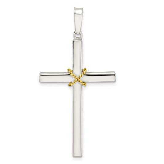 Sterling Silver w/Gold-tone X Center Hollow Cross Pendant
