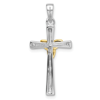 Sterling Silver RH-plated & Gold-plated CZ Cross with Celtic Cross Pendant