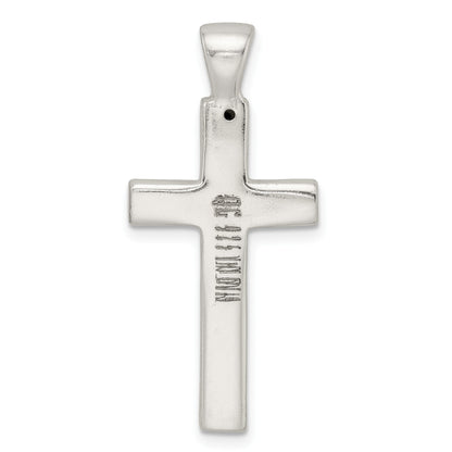 Sterling Silver Polished Greek Key Hollow Latin Cross Pendant