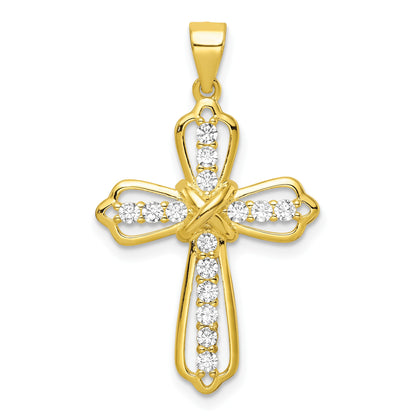 Sterling Silver Gold-plated CZ Cross Pendant
