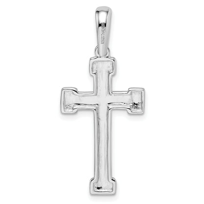 Sterling Silver Rhodium-plated Polished and Laser Crucifix Pendant