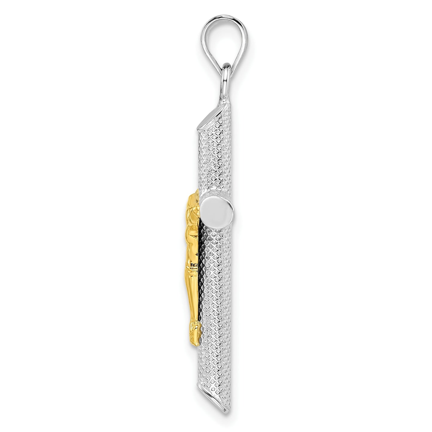 Sterling Silver RH-plate & Gold-tone Polished & Textured Crucifix Pendant