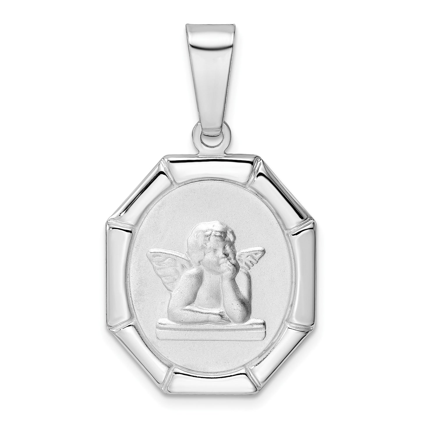 Sterling Silver Rhodium-plated Satin Raphael Angel Pendant