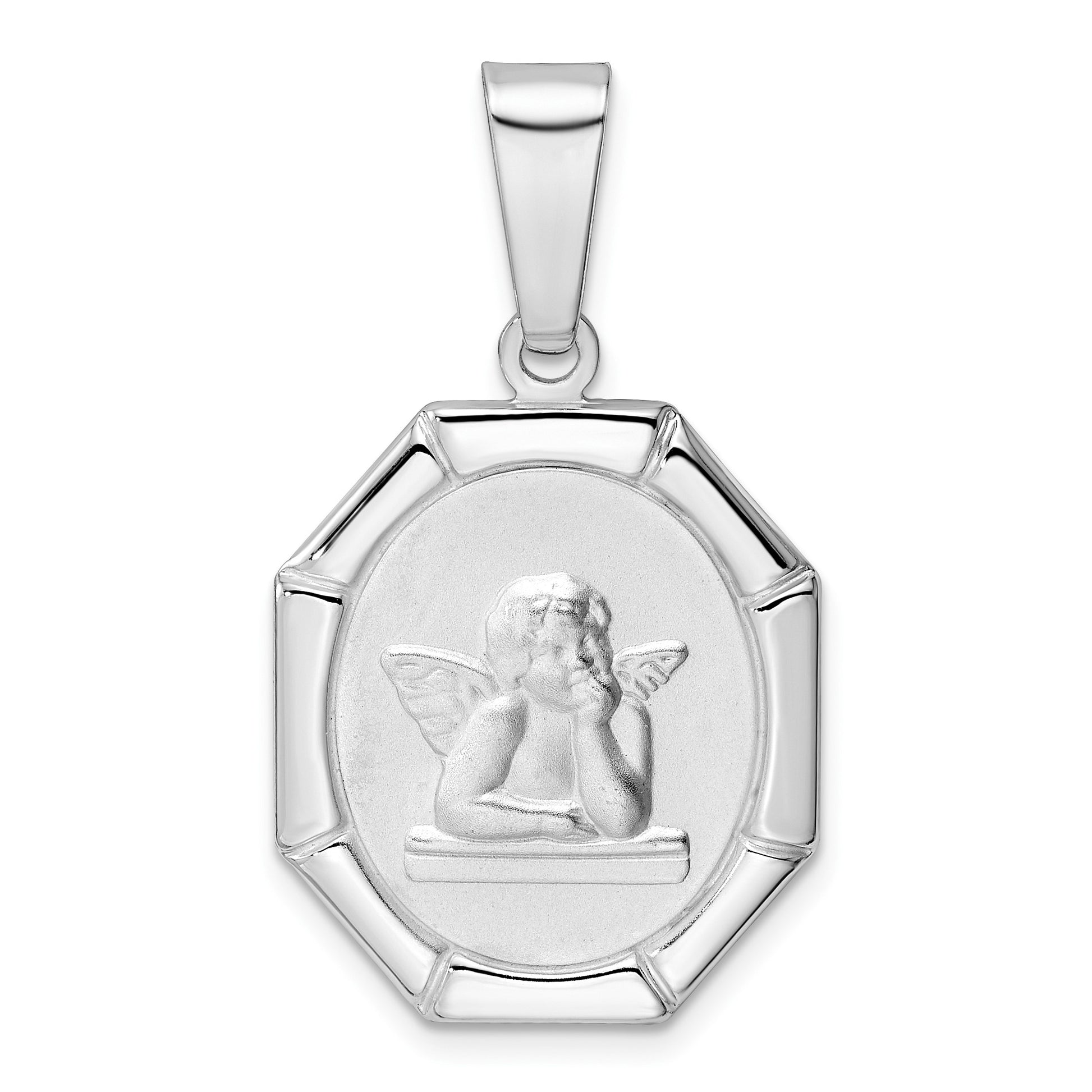 Sterling Silver Rhodium-plated Satin Raphael Angel Pendant