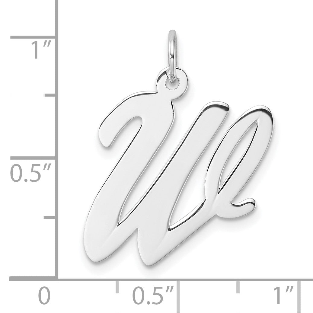Large Sterling Silver Rhodium-plated Script Letter W Initial Charm