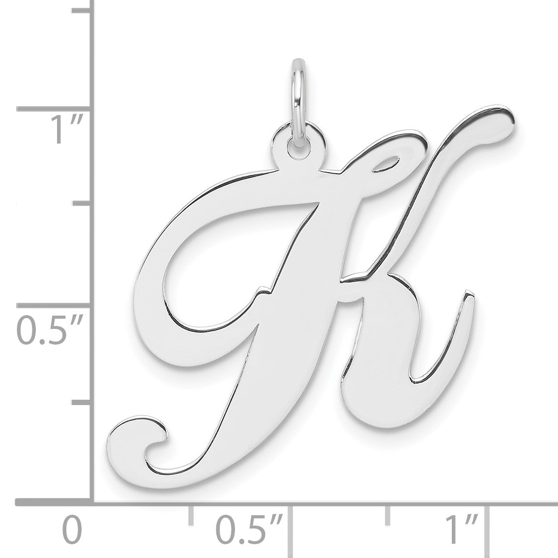 Large Sterling Silver Rhodium-plated Fancy Script Letter K Initial Charm
