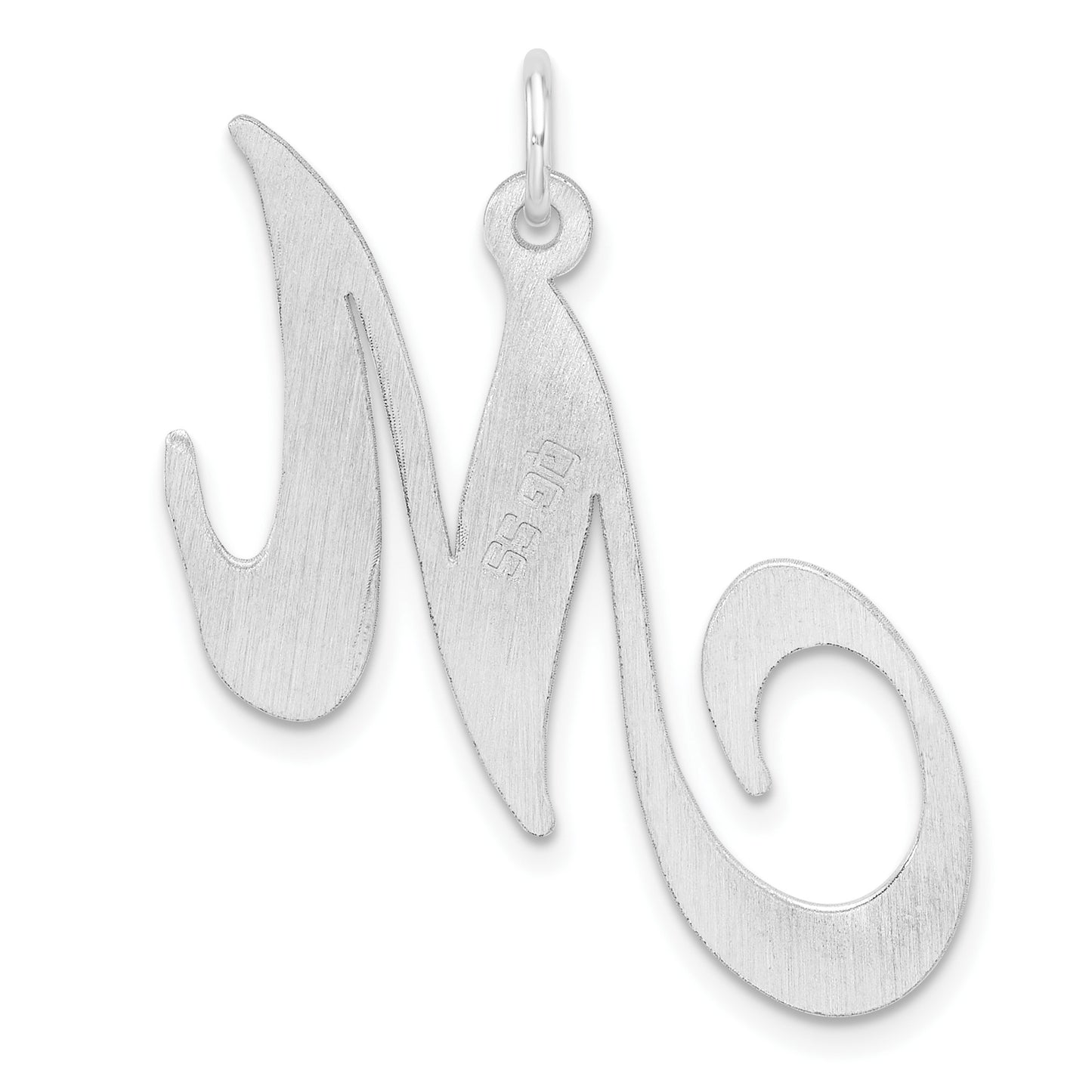 Large Sterling Silver Rhodium-plated Fancy Script Letter M Initial Charm