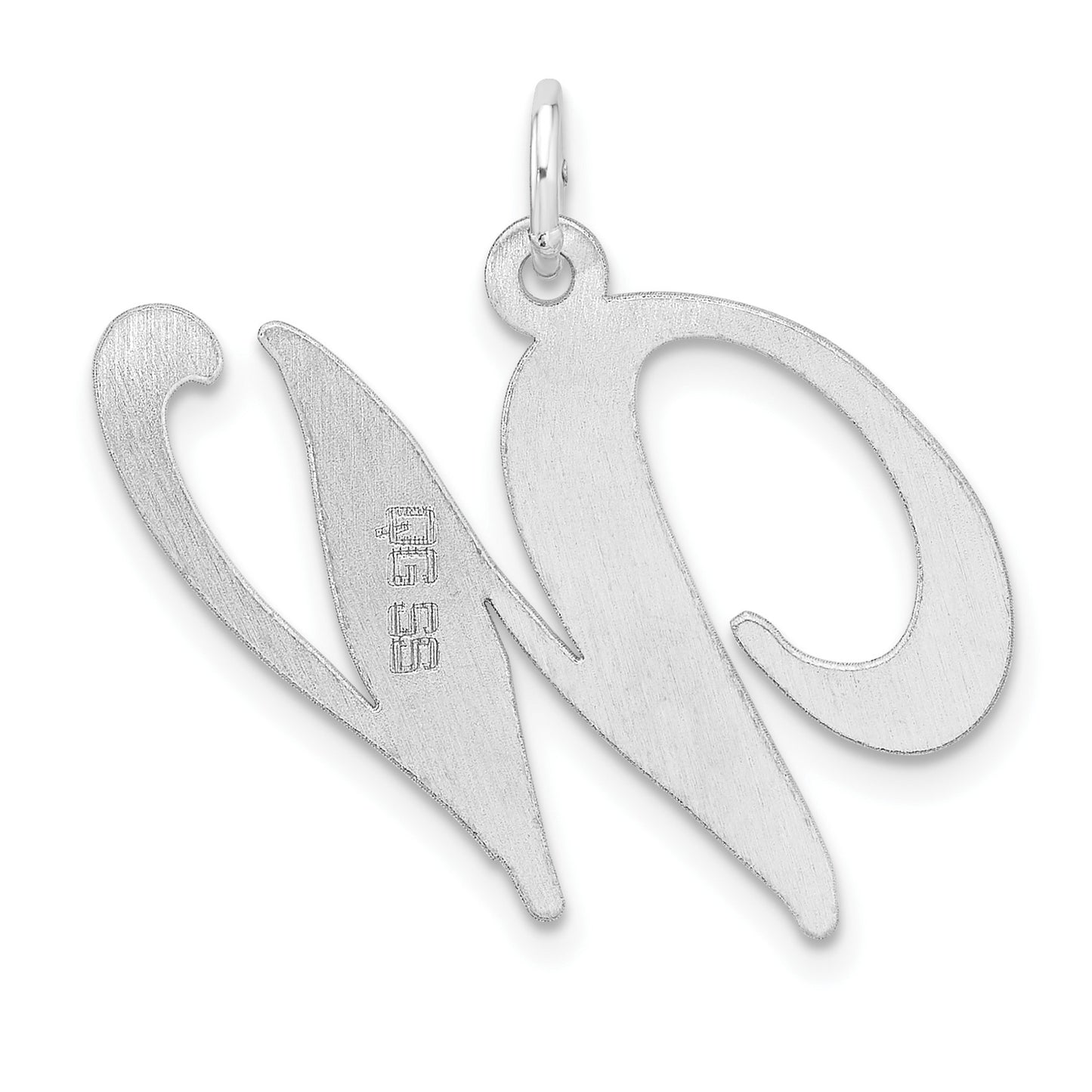 Large Sterling Silver Rhodium-plated Fancy Script Letter W Initial Charm