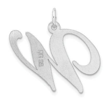 Large Sterling Silver Rhodium-plated Fancy Script Letter W Initial Charm