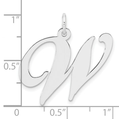 Large Sterling Silver Rhodium-plated Fancy Script Letter W Initial Charm