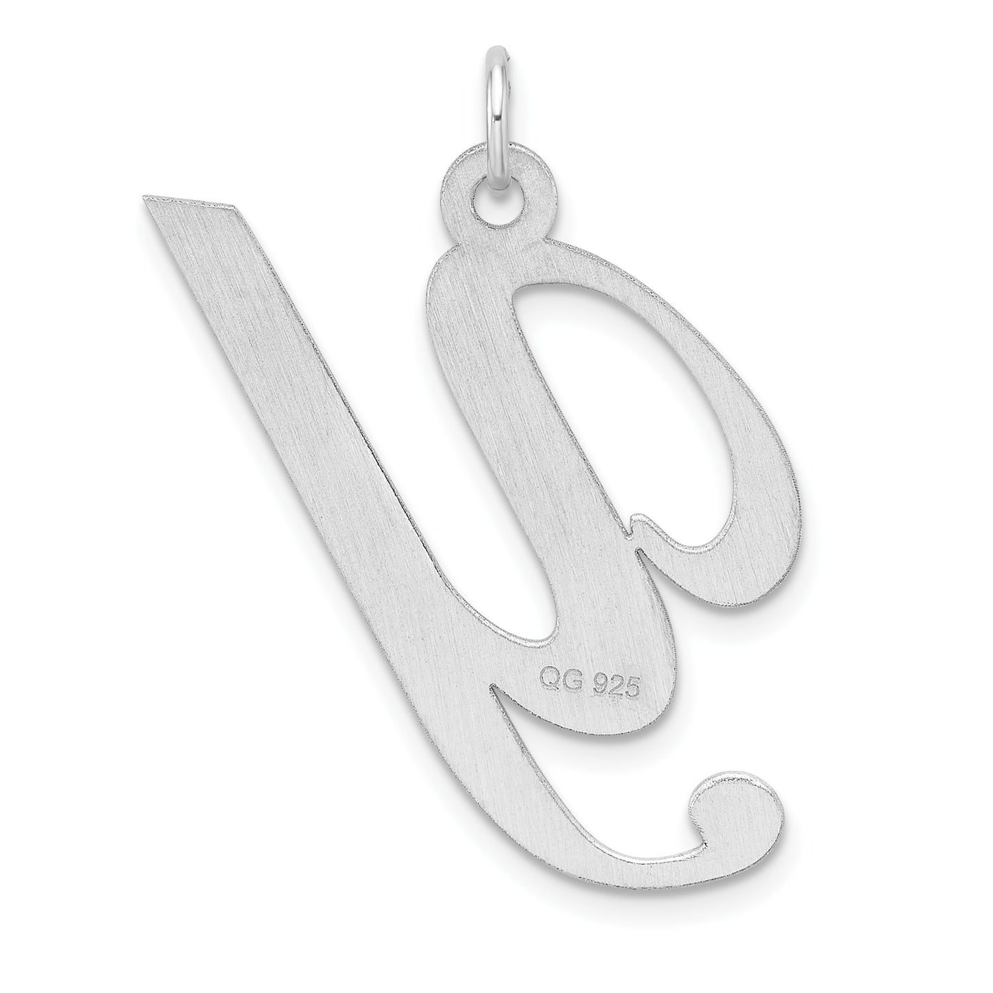 Large Sterling Silver Rhodium-plated Fancy Script Letter Y Initial Charm