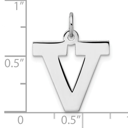 Large Sterling Silver Rhodium-plated Block Letter V Initial Charm