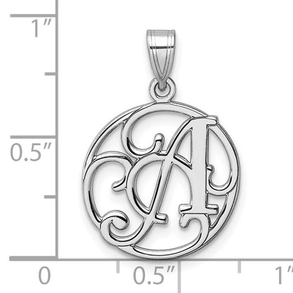 Small Sterling Silver Rhodium-plated Fancy Script Letter A Initial Pendant