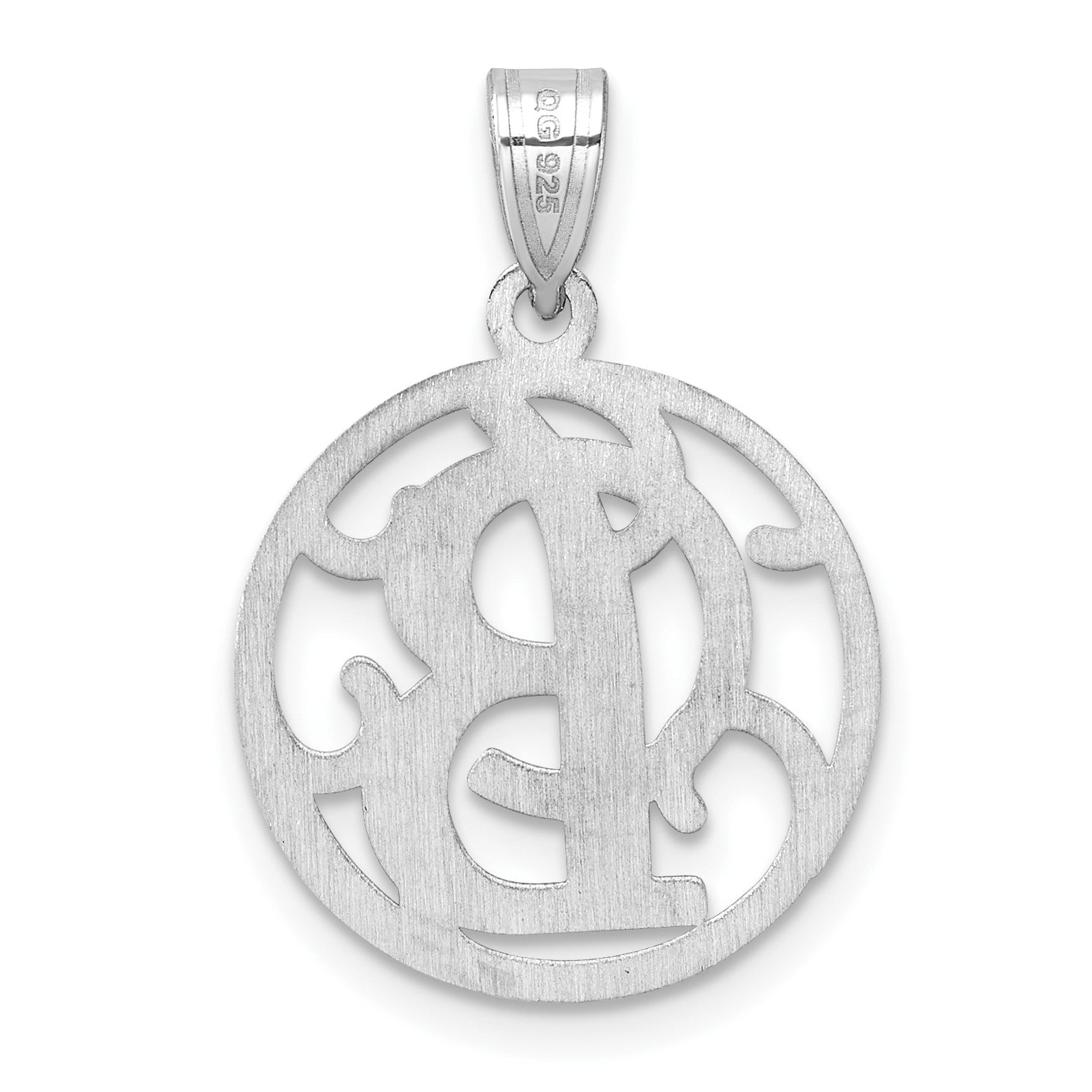 Small Sterling Silver Rhodium-plated Fancy Script Letter B Initial Pendant