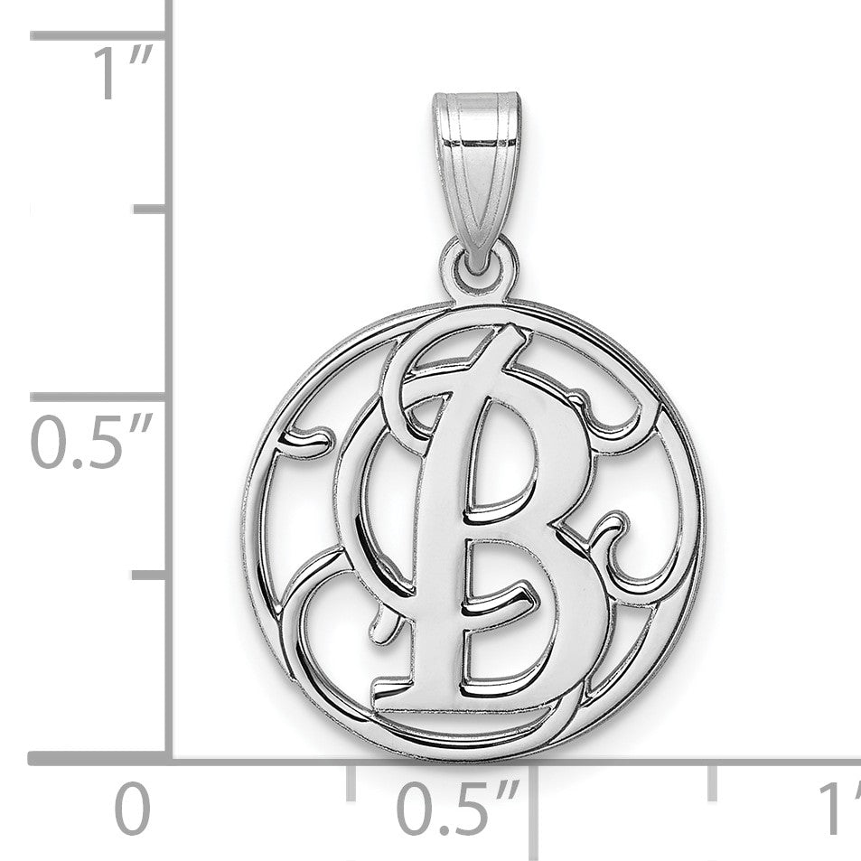Small Sterling Silver Rhodium-plated Fancy Script Letter B Initial Pendant