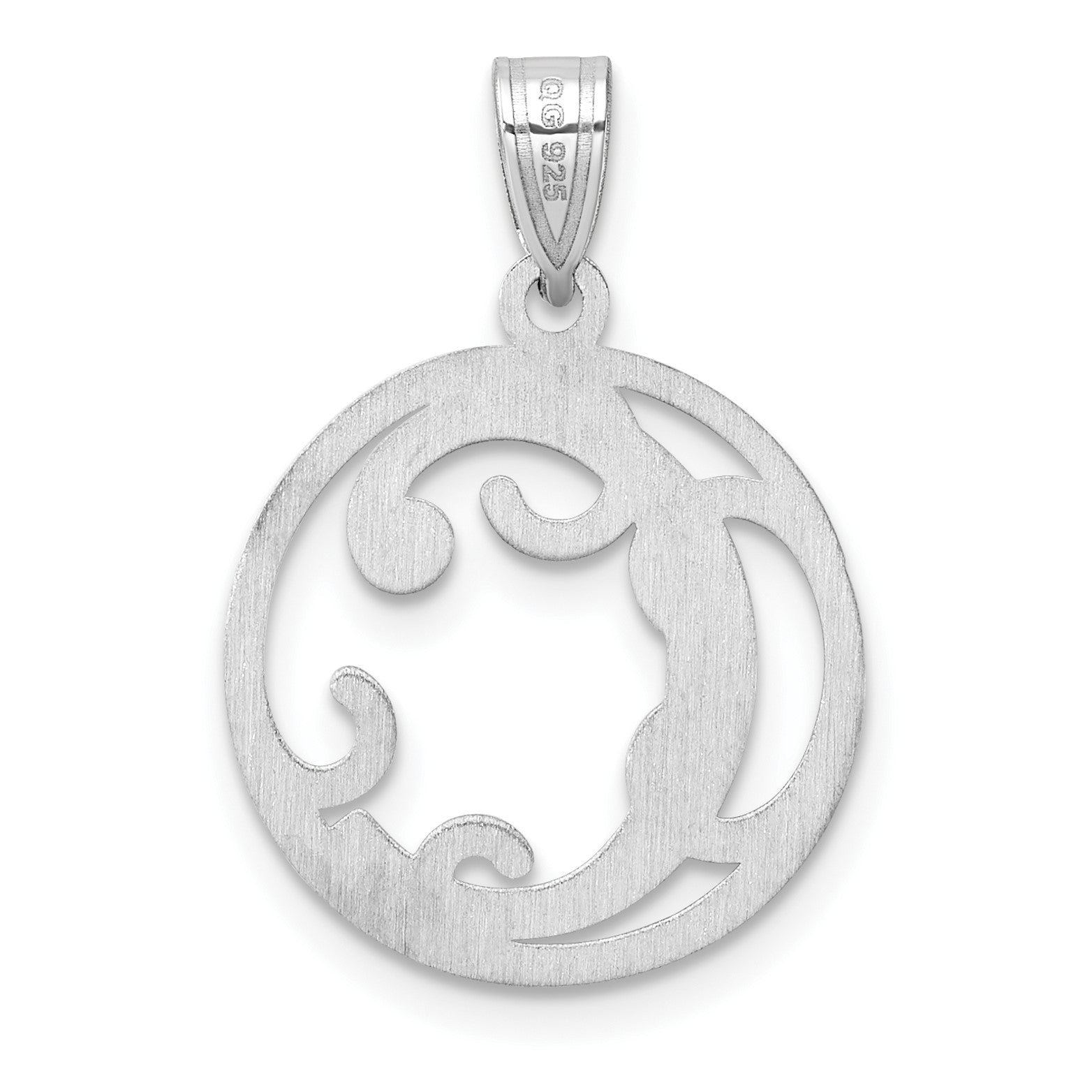 Small Sterling Silver Rhodium-plated Fancy Script Letter C Initial Pendant