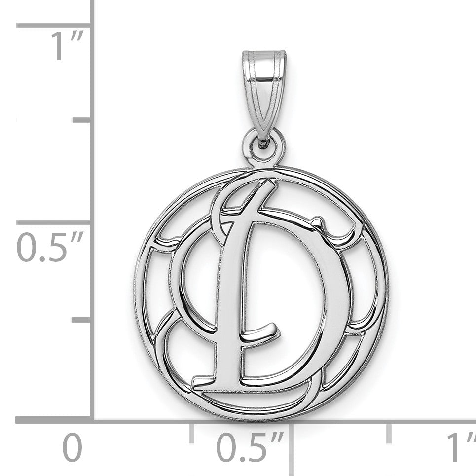Small Sterling Silver Rhodium-plated Fancy Script Letter D Initial Pendant