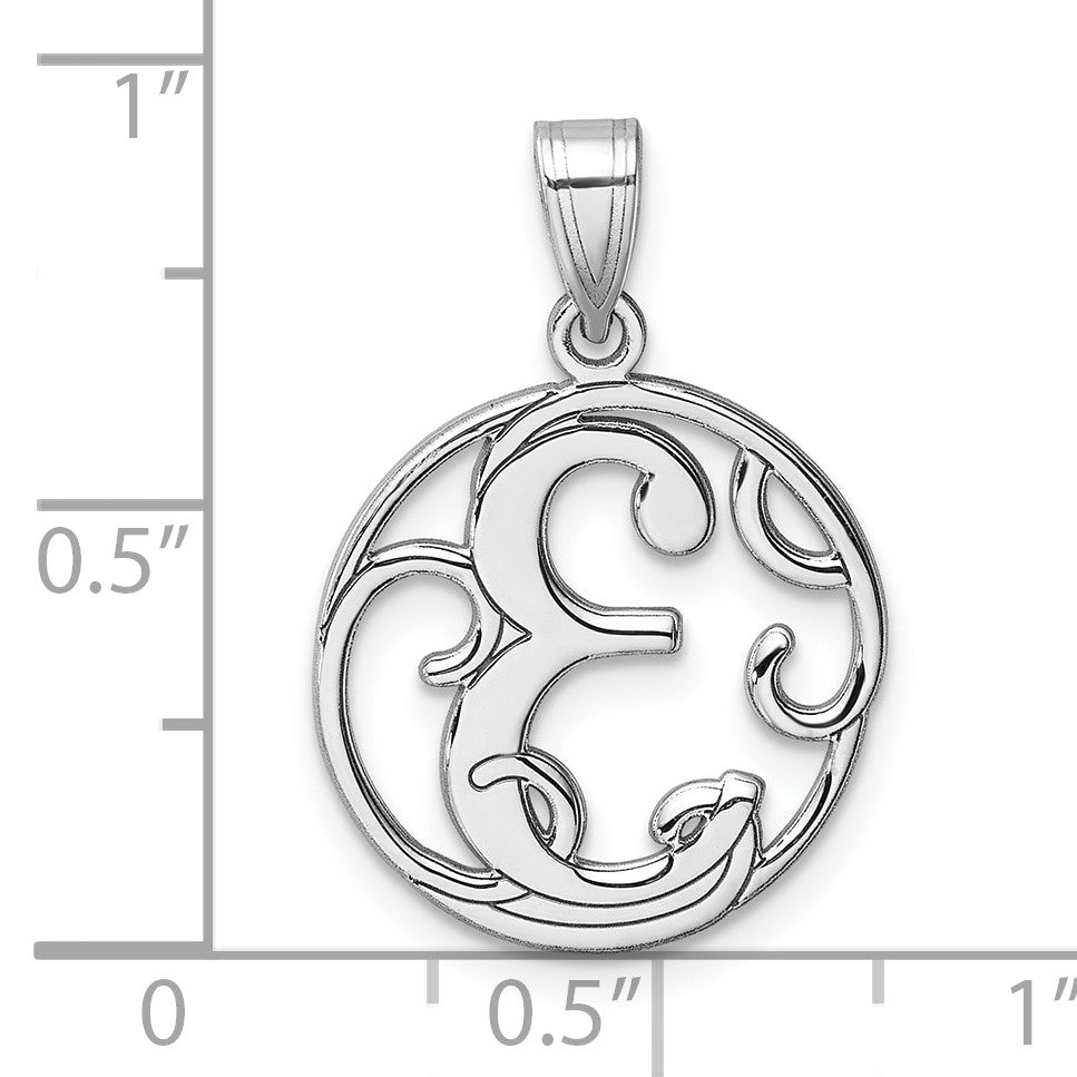 Small Sterling Silver Rhodium-plated Fancy Script Letter E Initial Pendant