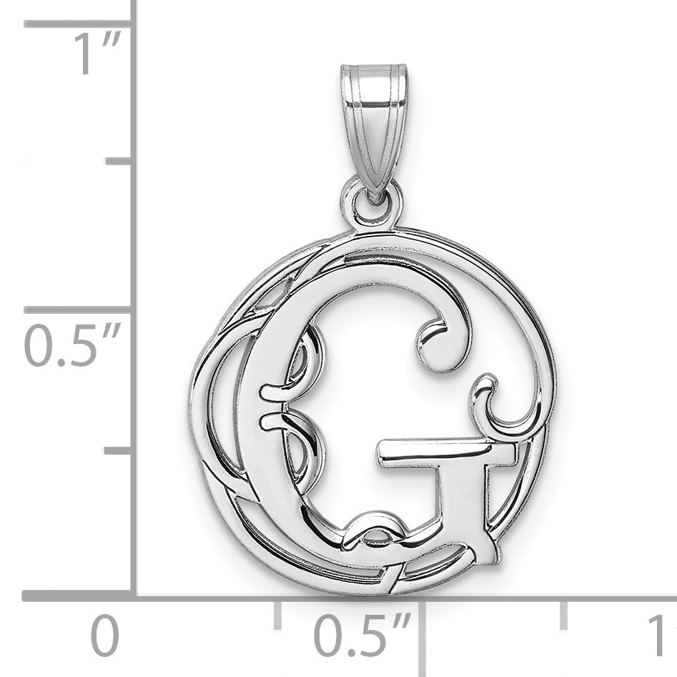 Small Sterling Silver Rhodium-plated Fancy Script Letter G Initial Pendant
