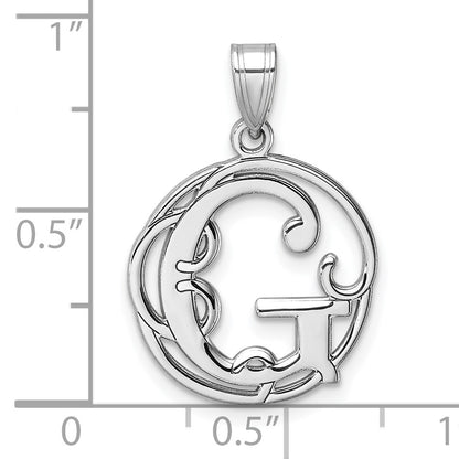 Small Sterling Silver Rhodium-plated Fancy Script Letter G Initial Pendant