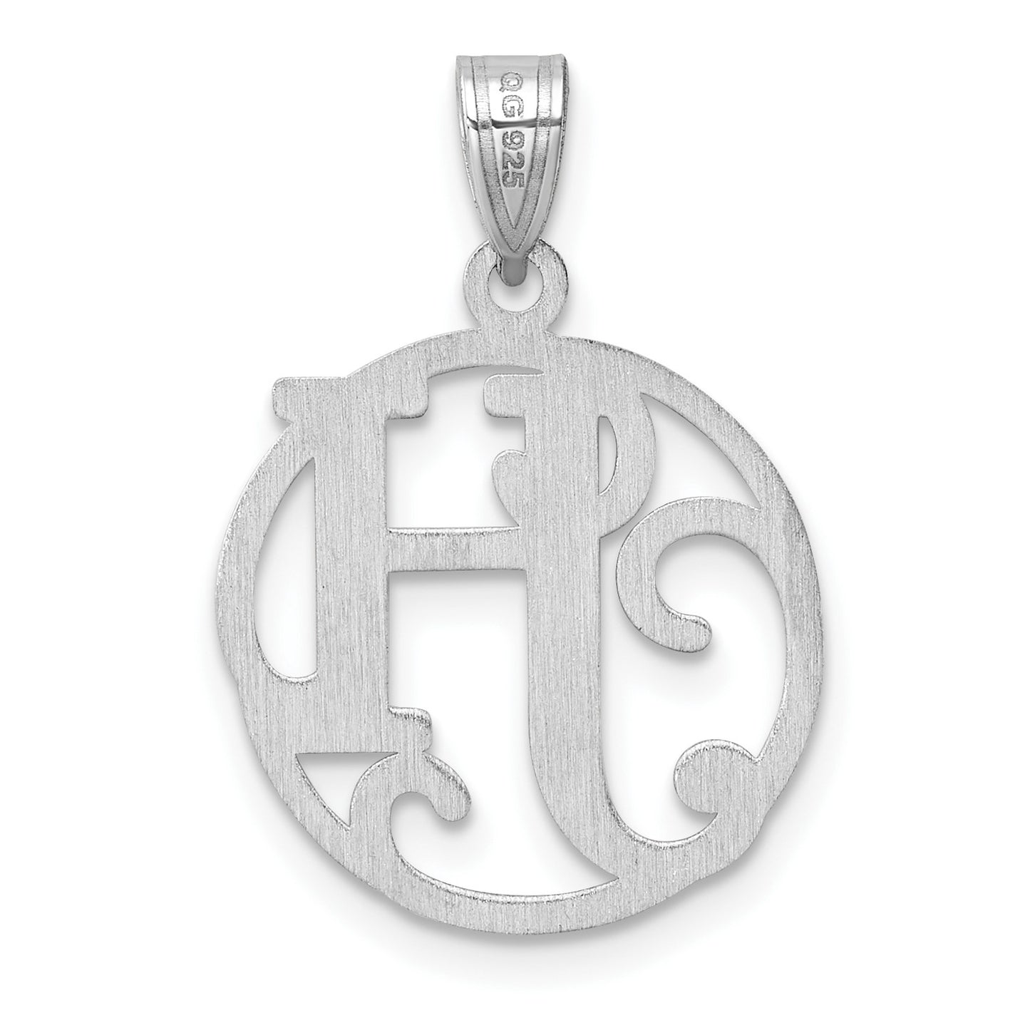 Small Sterling Silver Rhodium-plated Fancy Script Letter H Initial Pendant