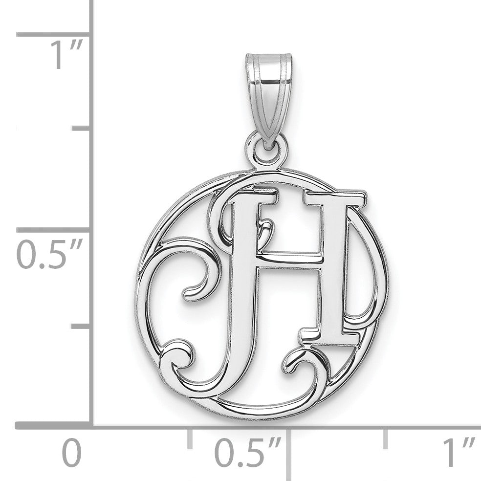 Small Sterling Silver Rhodium-plated Fancy Script Letter H Initial Pendant