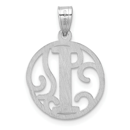 Small Sterling Silver Rhodium-plated Fancy Script Letter I Initial Pendant