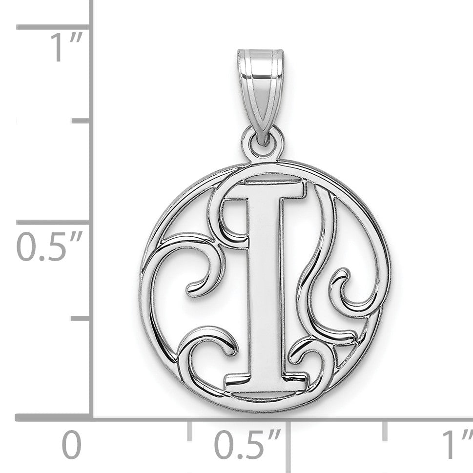 Small Sterling Silver Rhodium-plated Fancy Script Letter I Initial Pendant