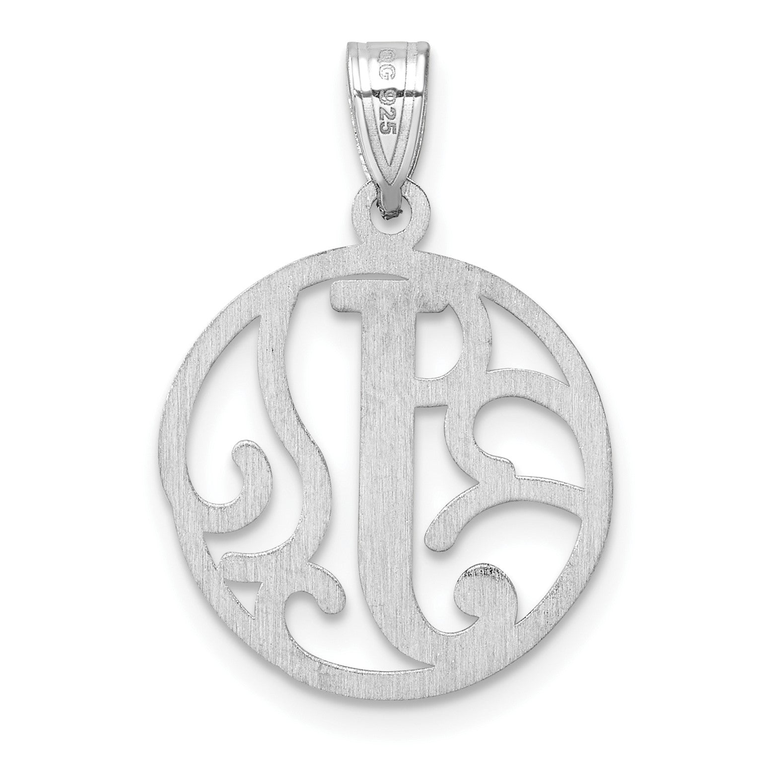 Small Sterling Silver Rhodium-plated Fancy Script Letter J Initial Pendant