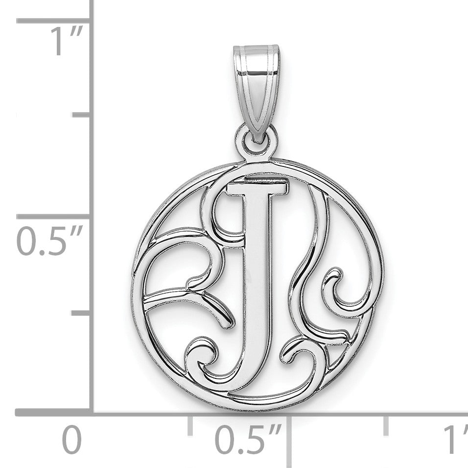 Small Sterling Silver Rhodium-plated Fancy Script Letter J Initial Pendant