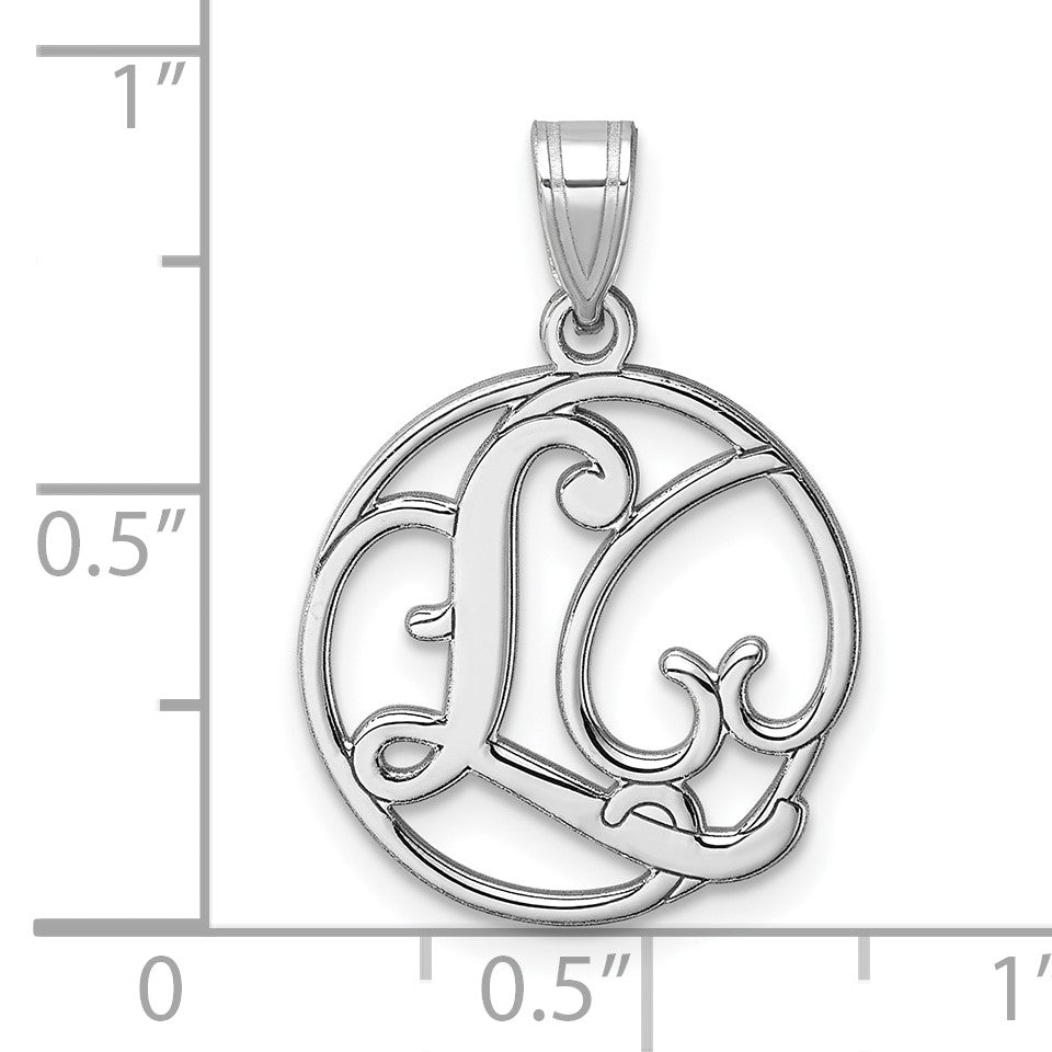 Small Sterling Silver Rhodium-plated Fancy Script Letter L Initial Pendant