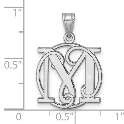 Small Sterling Silver Rhodium-plated Fancy Script Letter M Initial Pendant
