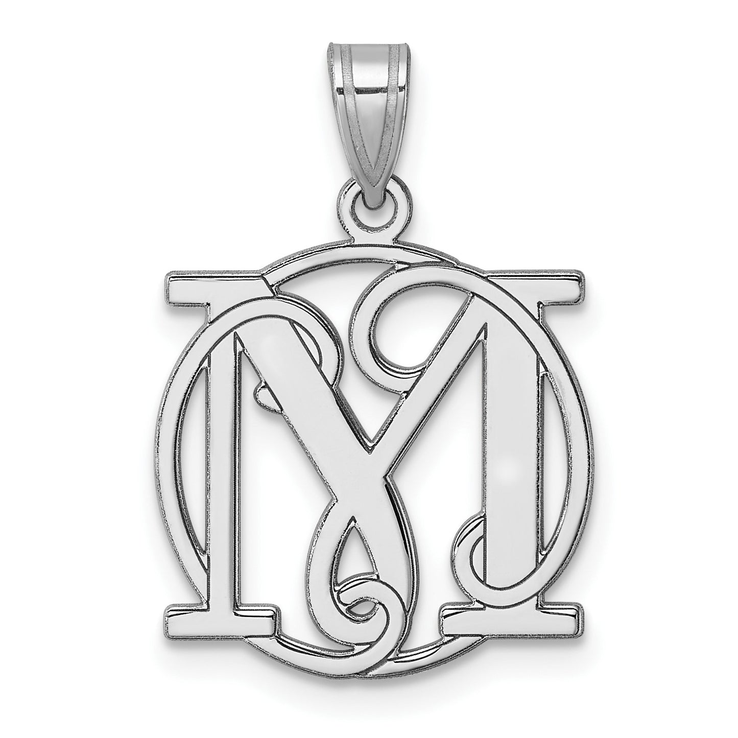 Small Sterling Silver Rhodium-plated Fancy Script Letter M Initial Pendant